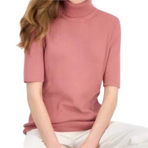 NWT Ann Klein Short Sleeve Turtleneck Sweater In Light Pink